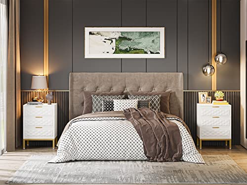 Tribesigns 3-Drawer Nightstand, Modern Beside Table End Table With Storage Drawers And Golden Legs, White And Gold Nightstand For Bedroom, Living Room #TOP4