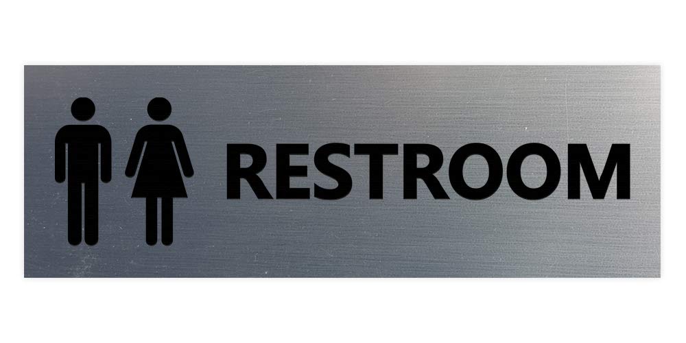Signs ByLITA Basic Unisex Restroom Sign (Brushed Silver) - Large 1 Pack