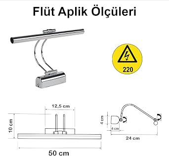 Flüt LED Aplik 50 cm 6500K Beyaz Işık Modern Duvar Aydınlatma Enerji Tasarruflu Banyo Tablo ve Çalışma Masası Lambası Krom [Enerji Sınıfı A]