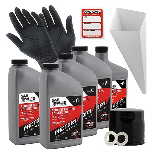 Factory Racing Parts Oil Change Kit compatible with Suzuki C90B, VL1500 LC – Includes 4.5 Quarts of 10W-40 Full Synthetic Oil, 1 Filter, 1 Crush Washer, 1 Funnel, 1 Oil Change Reminder Sticker