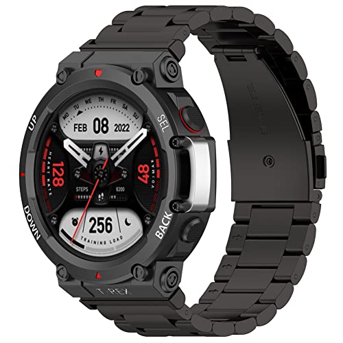 Kobmand Bracelet Compatible avec Amazfit T-Rex 2,Bracelet de Montre en Acier Inoxydable Bracelet de Remplacement en Métal pour Amazfit T-Rex 2 (Noir)