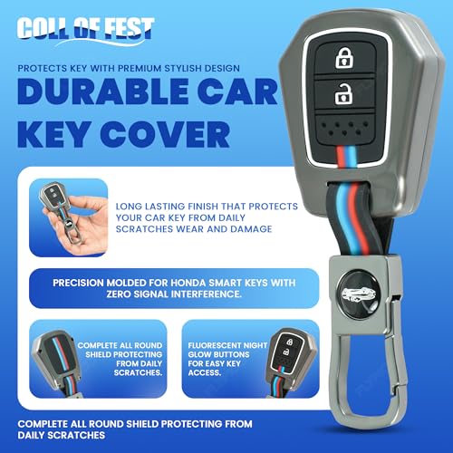 Image of Car Key Cover Compatible with Honda City, I-Vtec, I-VTEC, Amaze, WRV, CRV, Jazz Etc 2-Button Smart Key