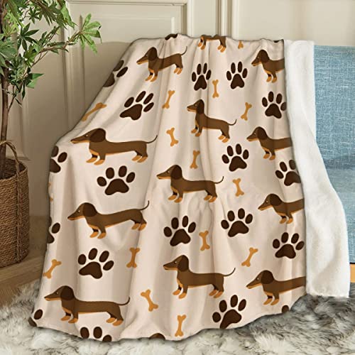 ARTBLANKET Dachshund Print Throw Blanket Fannel Fleece Super Soft Funny Blanket Travel Throw Blanket for Bed Couch Sofa 60 x 50 Inch for Teen