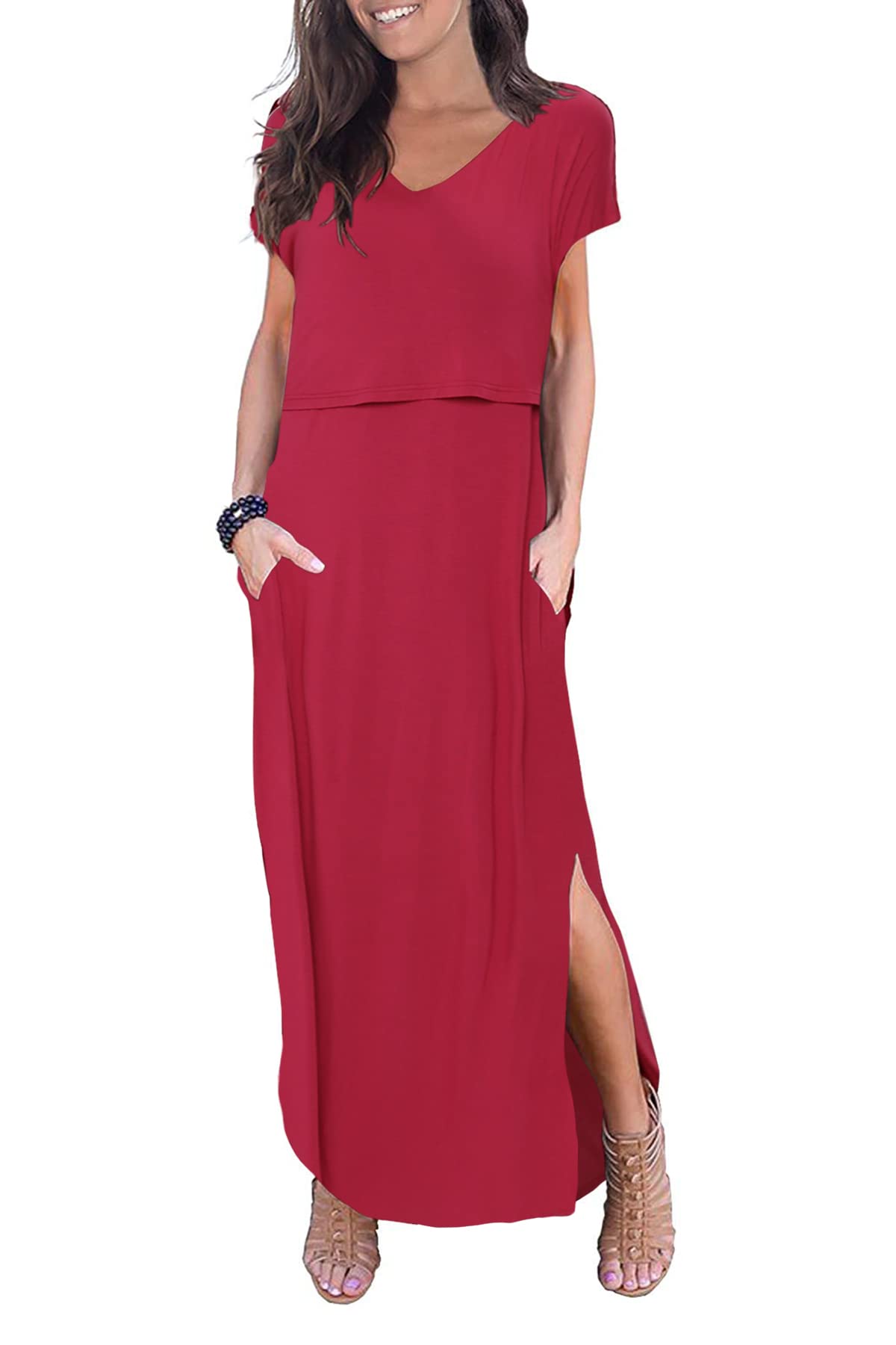 Smallshow Vestido De Lactancia para Mujer Vestido Largo Split Dress De Maternidad