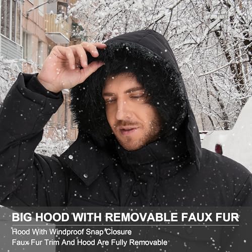 CHEXPEL Mens Winter Coat Puffy Parka Jacket with Fur Hood Waterproof & Windproof Long Winter Fleece Lined Outwear4