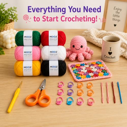 Image of MOOZ Baby Wool Yarn Set - (20g Each) Soft Knitting & Crochet Wool for DIY Craft, Hand Knitting, Crochet Projects & Art Supplies (Crochet Kit)