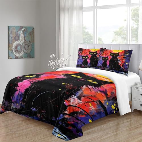 Housse de couette chat 200x200 sans repassage avec zip invisible pratique