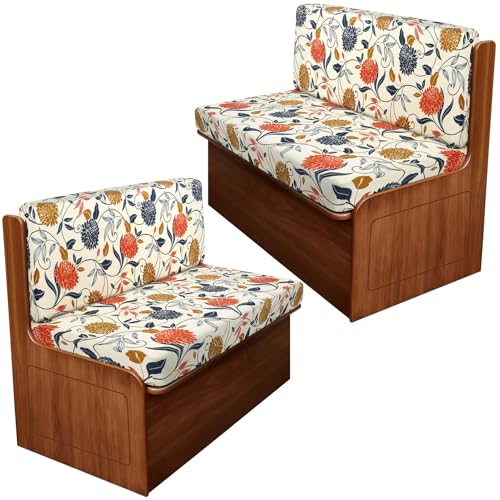 Image of SearchI RV Dinette Cushion Covers, Stretch Camper Cushion Slipcovers for Travel Trailer Couch RV Booth Seat, Replacement Camper Sofa Chair Protector (2 Backrest Cover & 2 Bench Cover, Orange Flower)