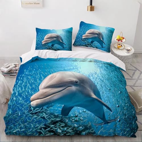 NDXRWDZR Funda Nordica Cama 150 DelfíN Azul Colchas Cama 150 para Niños Adultos con Cremallera Suave Transpirable Microfibra Fundas Nordicas 240x220 cm + 2 Fundas de Almohada 50x80 cm