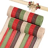 MTLEE 16 Rolls 87 Yards Burlap Ribbon Christmas Wired Edge Ribbons Fabric Wired Weave for Gift Wrapping Christmas Decoration, 4 Colors(1 Inch)