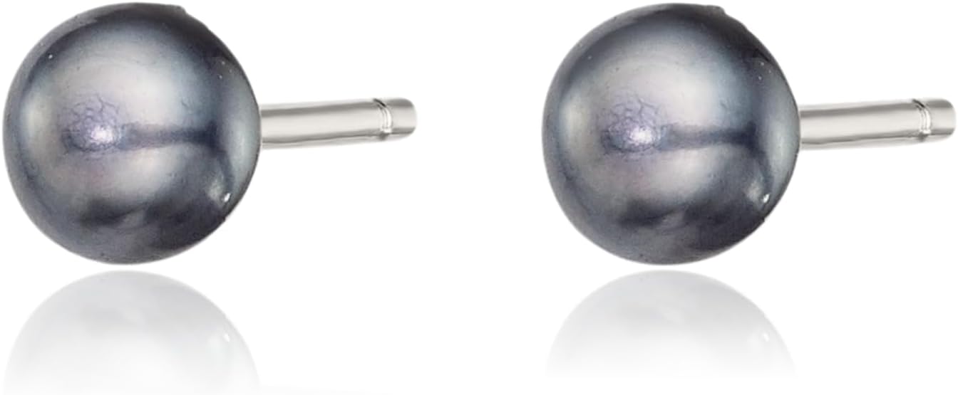 925 Sterling Silver 4mm Black Freshwater Cultured Button Pearl Stud Earrings