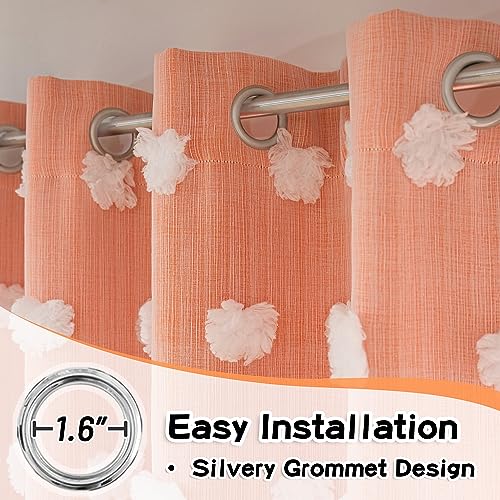 Image of MYSKY HOME Orange Curtains 90 Inch Long for Living Room Nursery Curtains for Bedroom Double Layer Curtains White Pom Pom Sheer Curtains for Dining Room Grommet Room Darkening Window Panels 52 inch x 90 inch