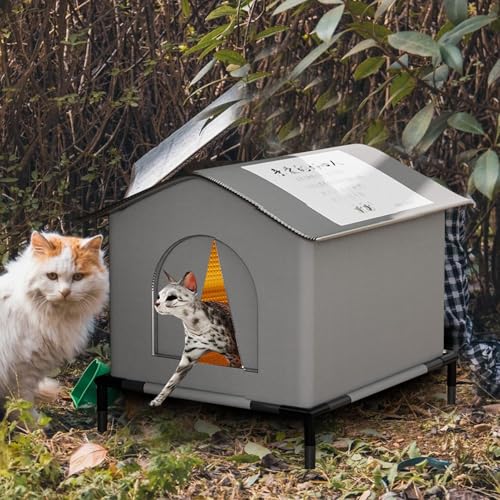 Katzenhaus Für Draußen, Winterfest Wasserdicht Wetterfester Katzenhöhle Haustierhaus, Winter Warm Haustierhaus Waschbar Hundehaus Erhöhtes Tierheim Für Streuner Haustiere, 36x36x36cm