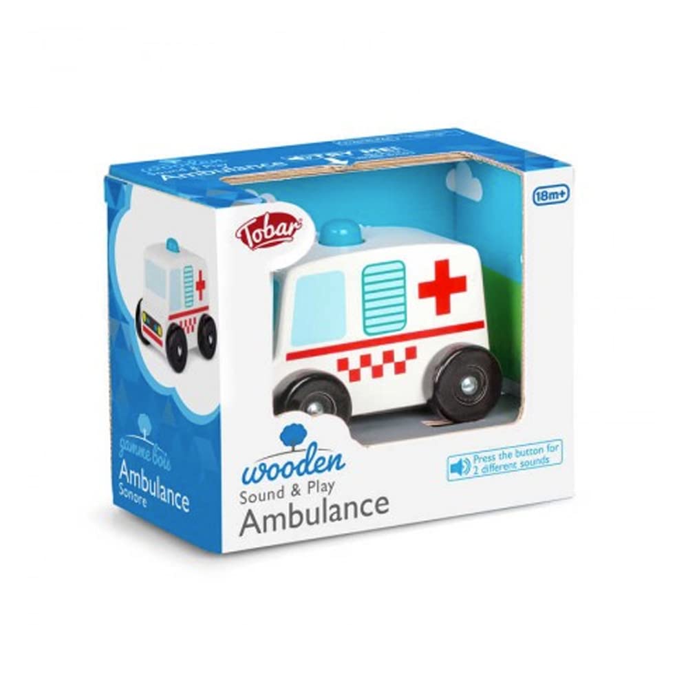 Tobar Wooden Sound and Play Ambulance Vehicle with Electronic Siren Assorted Designs and Colours