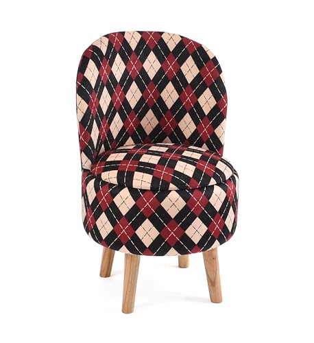 Image of NACIA Velvet Printed Ottoman Chair with Stool Combo | Dressing Table Chair for Bedroom Makeup Room Decor | Modern Upholstered Ottoman with Wooden Legs for Home (18x18x32 Inches, Maroon Cross)
