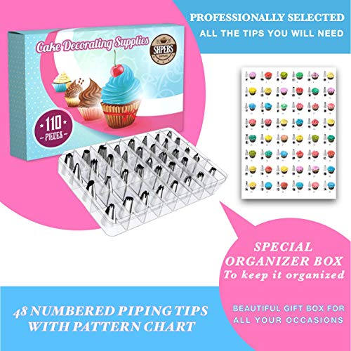 Cake Decorating Supplies, cake decorating kit for Beginners, Baking Pastry Tools, Numbered Icing Tips with Pattern Chart, Baking Tools (110 Pieces) - Thumbnail 6