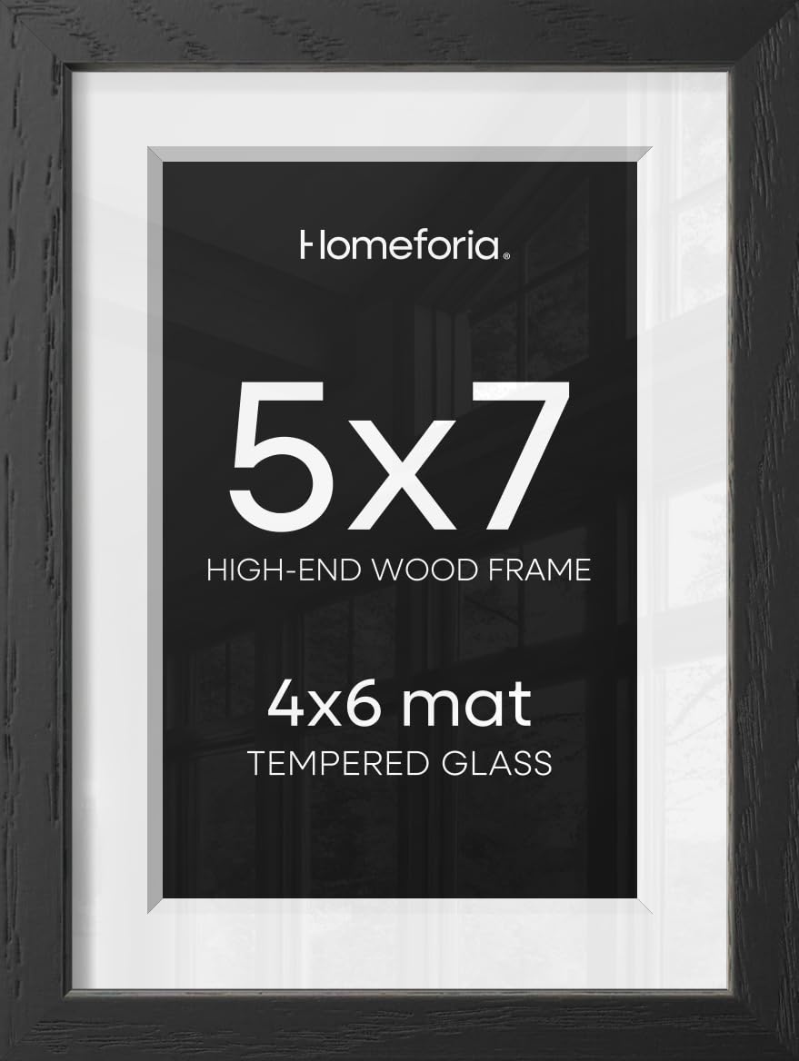 Homeforia 5x7 Black Oak Picture Frame, High-End Wood, 4x6 Mat, Glass | High End Solid Oak Wood, Tempered Glass, Acid-Free 4x6 Removable Mat, 5x7 Edge-to-Edge Display 7x5, Wall Kit, Set Of 3