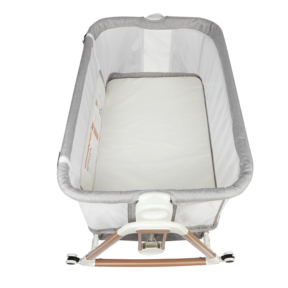 HUOLE Łóżeczko dziecięce 3 w 1 do 30 kg, łóżeczko bujane, regulacja wysokości i nachylenia materaca, 4 kółka z hamulcem, ergonomiczny materac, torba-96 x 60 x 90-115 cm-szary
