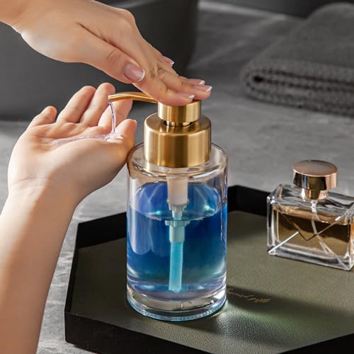 Image of Enra Thick Glass Soap Dispenser, Gold Liquid Hand Bathroom Soap Dispenser