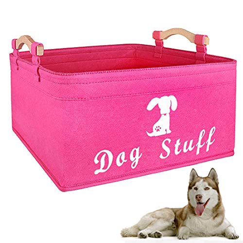 Contenedores de almacenamiento para perros, ropa y accesorios para perros, cesta de almacenamiento de suministros para mascotas (15.6 x 11.4 x 8.7 pulgadas, rosado-perro)