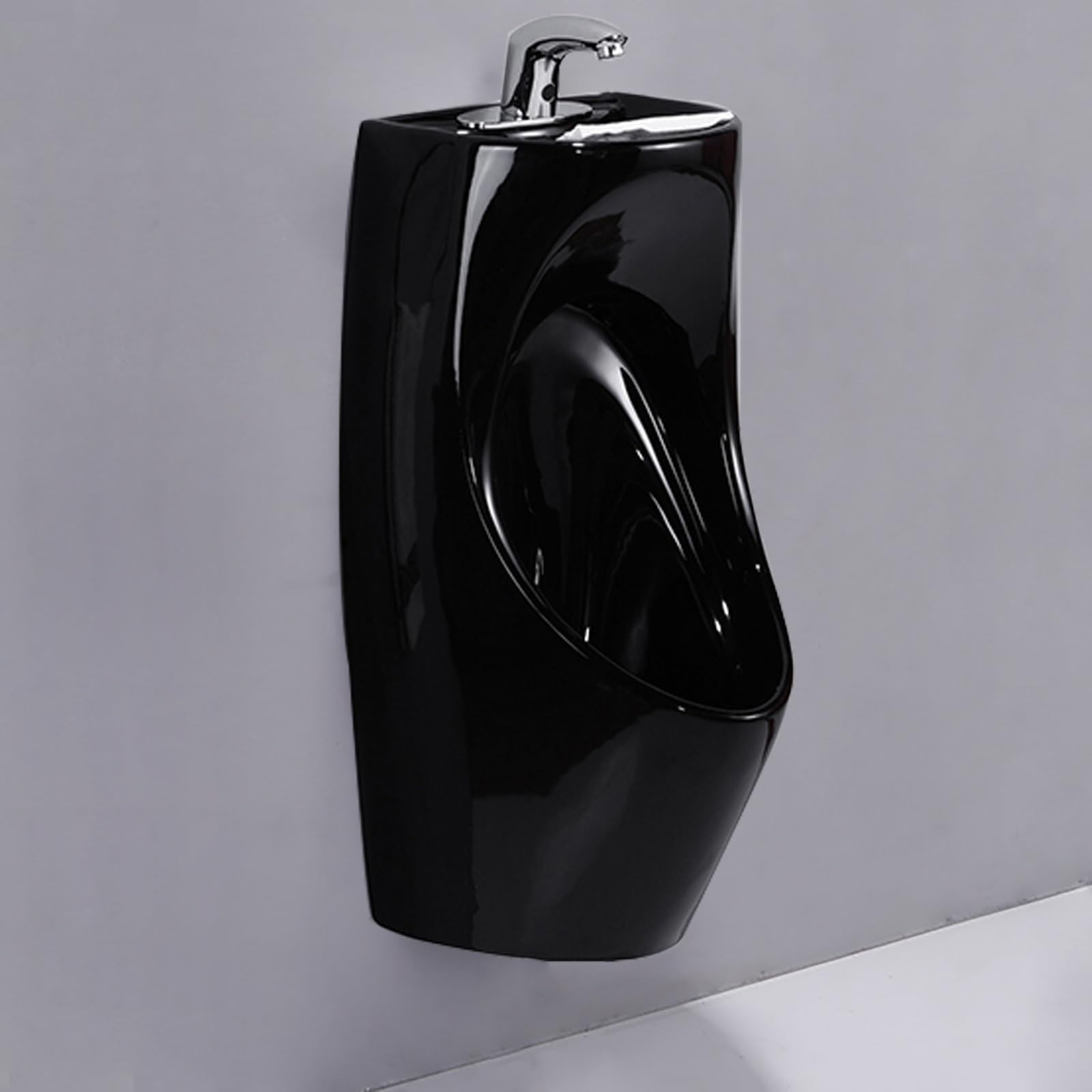 GTHTUHFD Urinals For Men Spill Proof, With Wash Basin And Faucet, Ceramic Urinals, Urinals For Men Spill Proof Nighttime, Urinals For Men Bathroom, Outdoor Urinal,White-Floor,Black-Wall drainage
