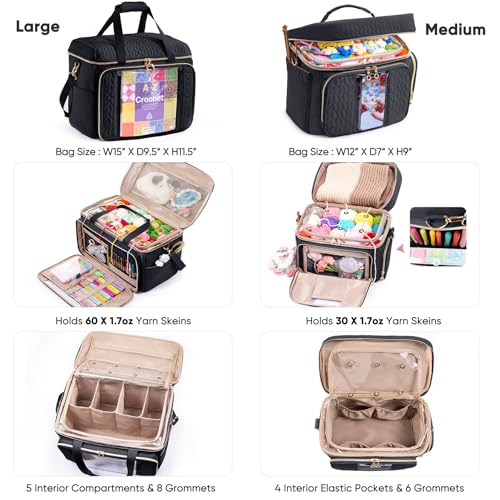 Image of MYBAGZING Crochet Bag Organizer - Yarn Bags for Crocheting - Crochet Storage Bag with Pockets for Crochet Hooks, Crochet Accessories - Yarn Organizers - Yarn Holders for Crocheting - Knitting Bags
