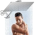 Rain Shower Head, 12" Rectangular High Pressure Spary Fixed Showerheads Come With 11" Adjustable Height and Angle Rainfall Shower Extension Arm, Water Save and Not Easy to Rollover, All Metal