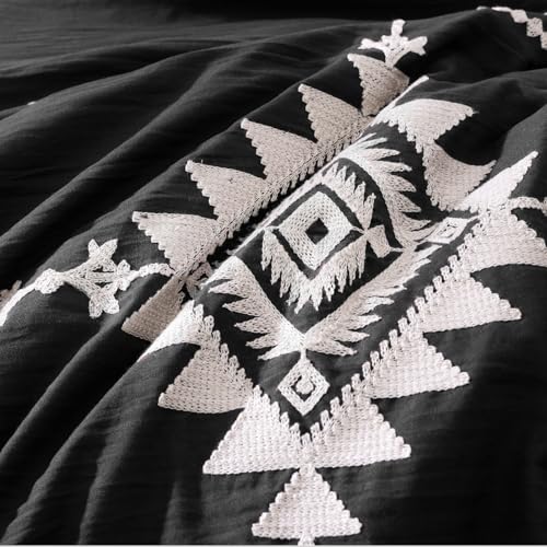 Image of MaiReve Embroidery Queen Comforter Set 7 Pieces Black Bed in a Bag