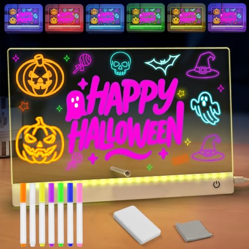 Pizarra LED para niños, pizarra de escritura infantil, 30 x 20 cm, incluye 7 rotuladores, gran elección de regalo para niños, hogar, oficina y decoraciones navideñas