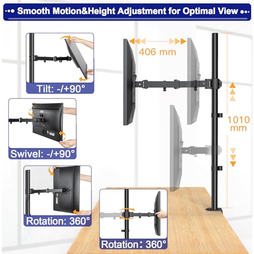 Image of HUANUO Single Monitor Arm with 39 inch Extra-Tall Pole, Adjustable Computer Desk Mount for 13-32 inch Screens and up to 38 inch Ultrawide Screens, Hold 22 lbs, Monitor Stand with C-Clamp & Grommt Base