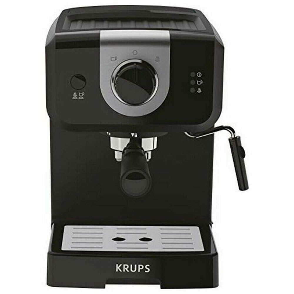 Krups Opio XP320810 – Caffettiera 15 bar di pressione, scaldavivande e montalatte, controllo girevole, nero/argento
