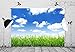 BELECO 7x5ft Fabric Blue Sky Spring Meadow Backdrop Green Grass Lawn Blue Sky White Clouds Photography Background Outdoor Nature Scenery Easter Decor Kid Baby Portrait Photo Studio Props Wallpaper