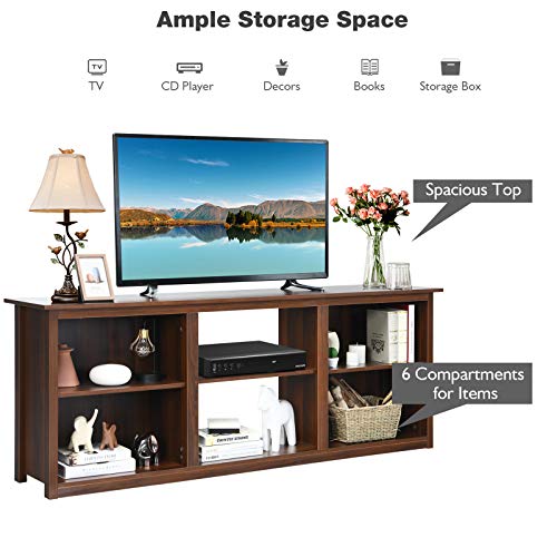 Tangkula Wood Tv Stand For Tvs Up To 75-Inch, Home Living Room Entertainment Center, Media Console Storage Tv Cabinet W/ 6 Open Shelves For 22.5 Inches Electric Fireplace (Not Included) (Walnut) #TOP4