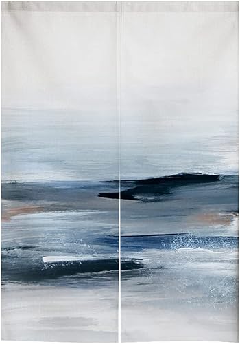 Cortina japonesa Noren para puerta, cortina abstracta de acuarela azul para puerta, pintura moderna del océano, divisor de habitación, decoración Cortina japonesa Noren para puerta, cortina abstracta de acuarela azul para puerta, pintura moderna del océano, divisor de habitación, decoración