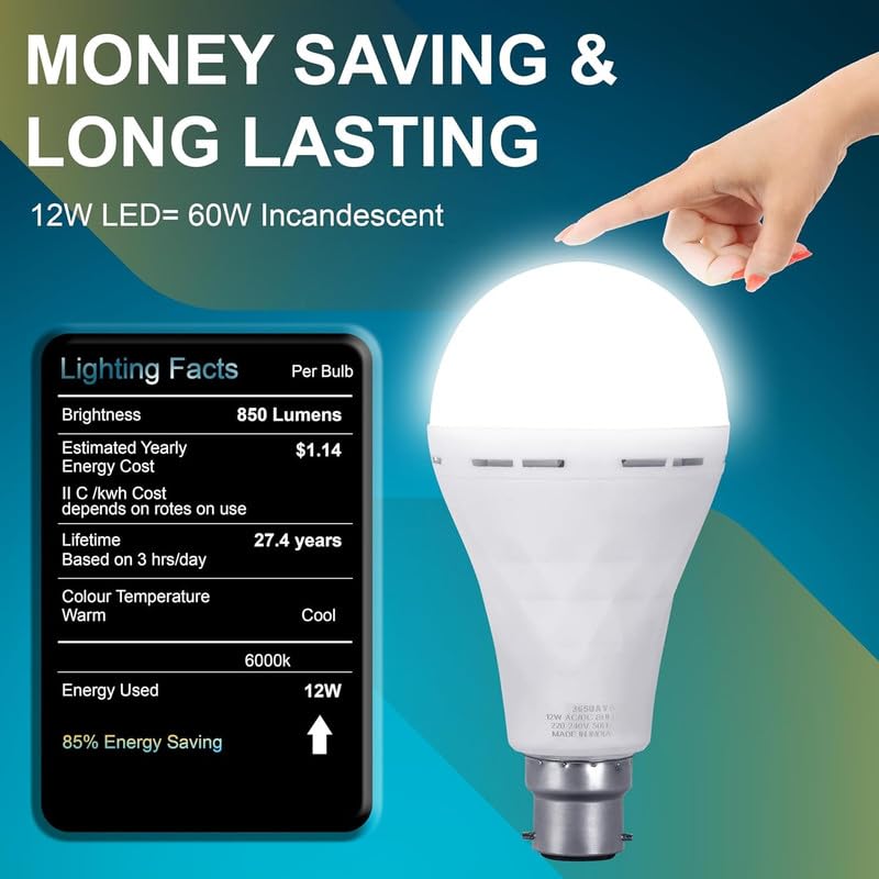 Image of Lebnon HENONEX 12 watt LED Bulb | AC-DC Emergency Inverter Bulb with 4 Hours of Battery Backup | B-22 Base (B-22) (2)