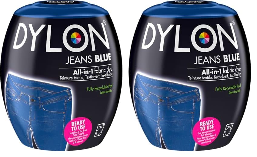 DYLON Washing Machine Fabric Dye Pod for Clothes & Soft Furnishings, 350g – Jeans Blue (Pack of 2)