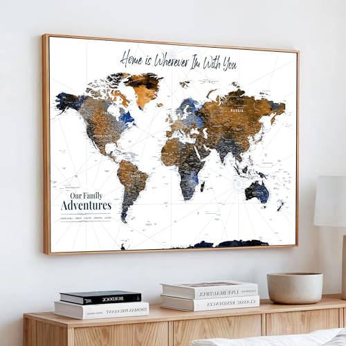Custom World Map Canvas Wall Art Personalized Family Names Push Pin Map