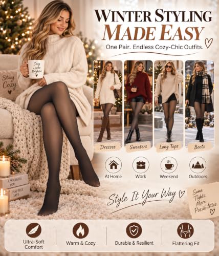 Image of MERYLURE High Waist Fleece Lined Tights Women Skin Tone, Fake Translucent Winter Warm Pantyhose Thick Thermal Leggings