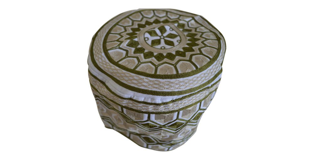 Omani Kuma hat Islamic Massar Head Mens Cap Arabic Embroidered Pill-Box Dress (Brown)