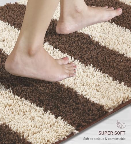 Image of Obsessions Ultra-Absorbent Quick-Dry Bath Mat | 1400 GSM Polyester | Soft, Non-Slip & Fast-Drying Bathroom Rug for Safety & Comfort | 50 x 70 cm | Chocolate and Light Beige