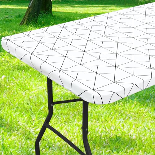 misaya 8 Foot Elastic Fitted Table Cloth with Flannel Backing