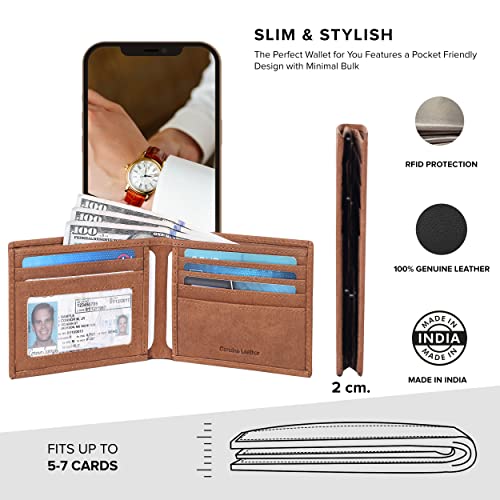 Slim Leather Wallet for Men - RFID Blocking Slim Minimalist Front Pocket - Thin & Stylish with ID Window, Gift For Men (Cognac)2