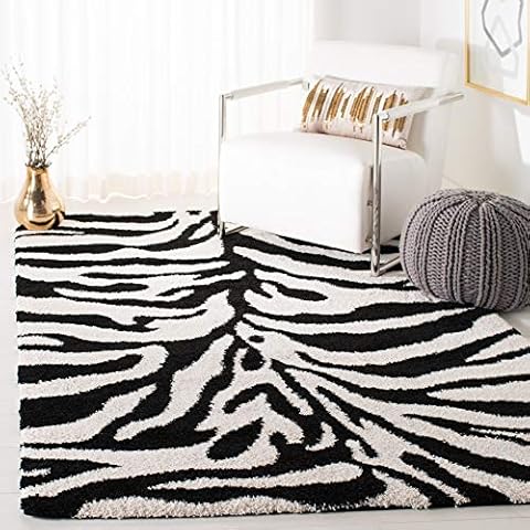 SAFAVIEH Florida Shag Collection Area Rug - 5'3" x 7'6", Ivory & Black, Zebra Print Design, Non-Shedding & Easy Care, 1.2-inch Thick Ideal for High Traffic Areas in Living Room, Bedroom (SG452-1290) Cover