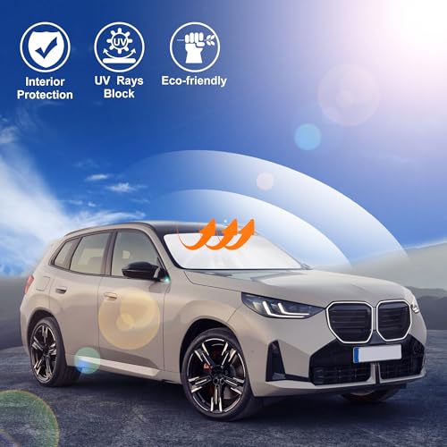 Image of Windshield Sun Shade Custom Fit for 2025 2026 BMW X3 Accessories Foldable Sunshade Sun Blocker Protect Car from Sun Rays & Heat Damage Keep Car Cooler