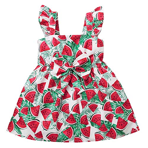 GRNSHTS Toddler Kids Baby Girl Dress Watermelon Print Skirt Ruffle Sling Bowknot Princess Sundress (Watermelon, 2-3T)