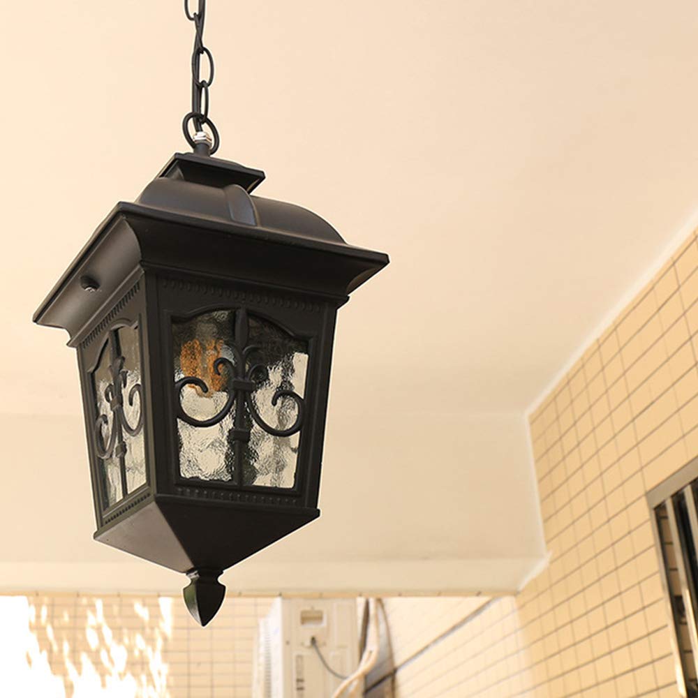 Mengjay E27 Lámparas colgantes para exteriores Negro Retro IP44 Vintage Industrial Hierro Iluminación de techo A prueba de lluvia Impermeable Pabellón Villa Loft Araña Luz exterior (J)