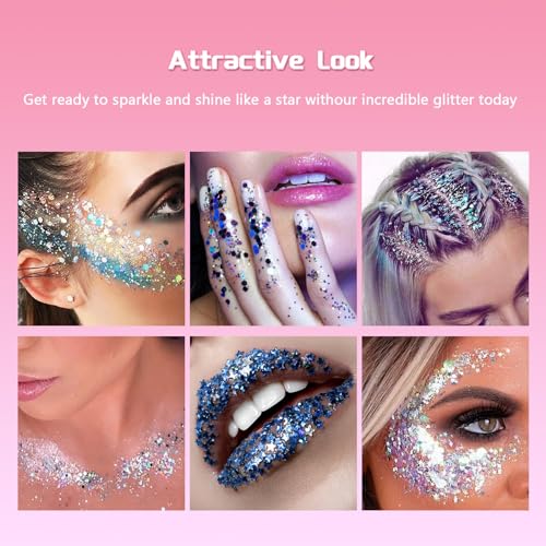 8 Colors Body Glitter Mermaid Face Glitter Gel Festival Rave Accessories Holographic Chunky Glitters Makeup for Hair, Nail, Eyeshadow - Image 7