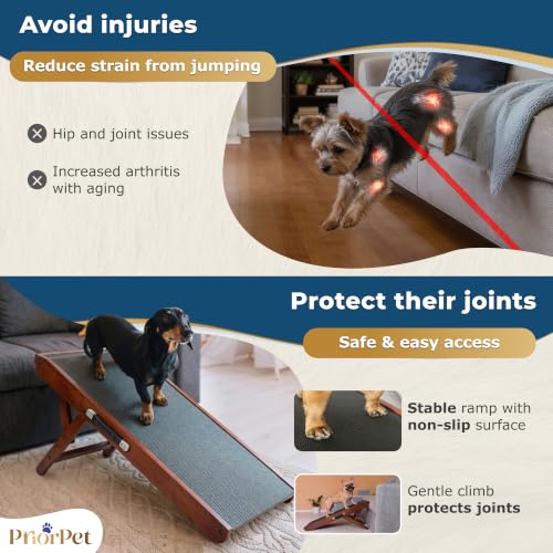 Image of Dog Ramp for Couch - Non-Slip, Sturdy Build Foldable Wooden Dog Ramp - Supports up to 200 lbs - 7 Adjustable Heights (14 inch-20.5 inch) - Enhanced Stability - Birchwood Pet Ramp for Small Dogs - Walnut