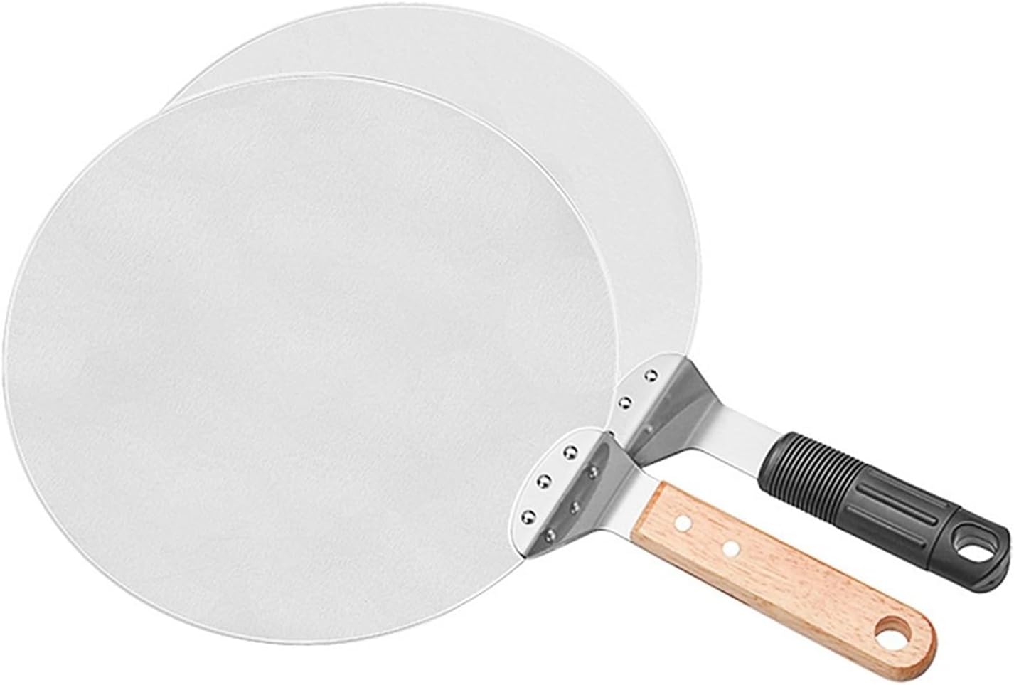 12 Inch Stainless Steel Pizza Peel Round Pizza Shovel Wooden Handle Pizza Peel Paddle Short Shovel Pizza Tools