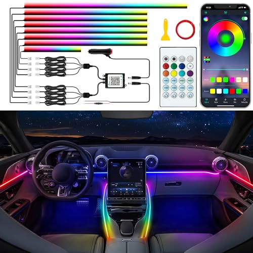Jushope Car LED Strip Lights Interior Acrylic LED Lights for Car with Dynamic Rainbow Dream Color Chasing Ambient Lighting Kits Music Sync (8 in 1(6 * 29.5+43.3+14.5 inches))